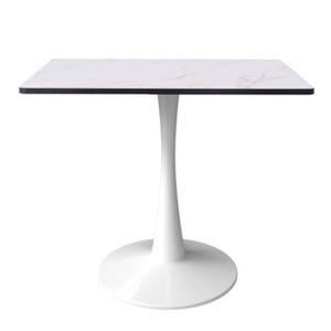 LeisureMod Bristol Square Dining Table with Marbled White MDF Top and White Steel Pedestal Base for Modern Kitchen and Dining Room - 1 of 4