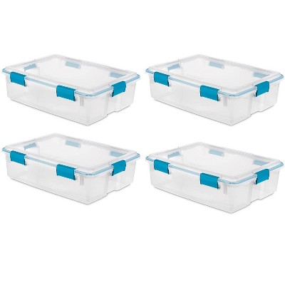 Sterilite 19314304 37 Quart Thin Latched Gasket Plastic Storage Bin ( 4 Pack)