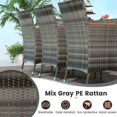 11-Piece Gray Rattan Patio Dining Set with Orange Umbrella