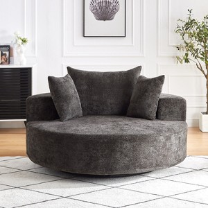55 inch Black Chenille Foam Single Swivel Chair for Living Room Bedroom Lounge and Projection Room - 1 of 4