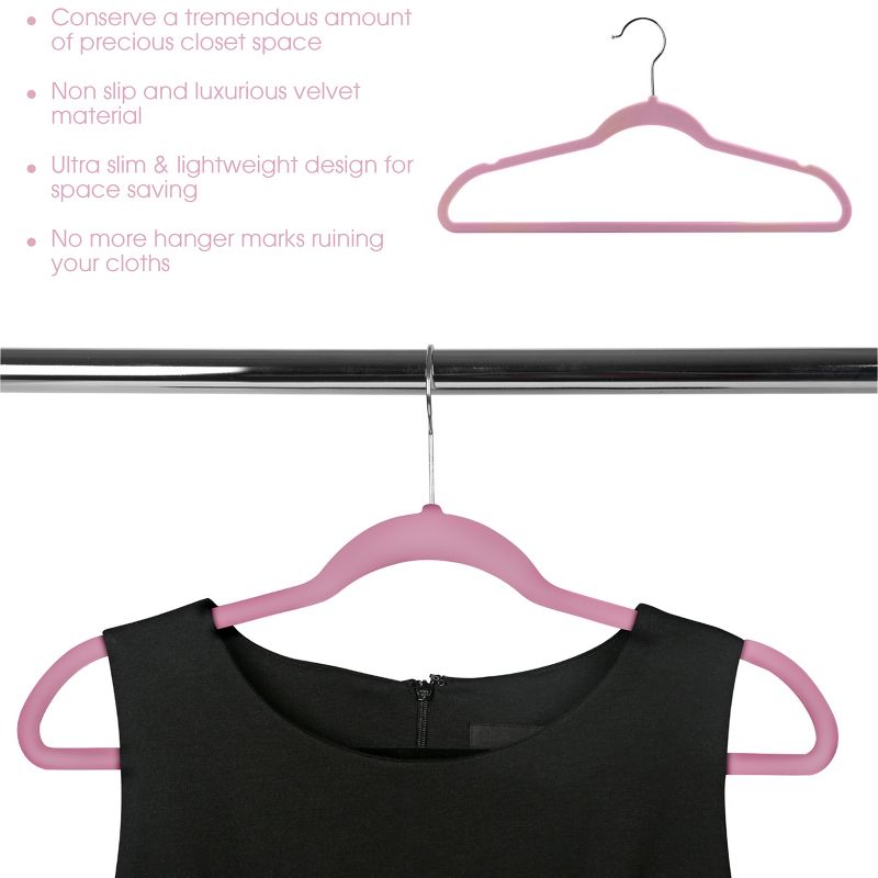 100 Piece Set of Velvet Slim Profile Heavy Duty Felt Hangers in Pink, 2 of 7