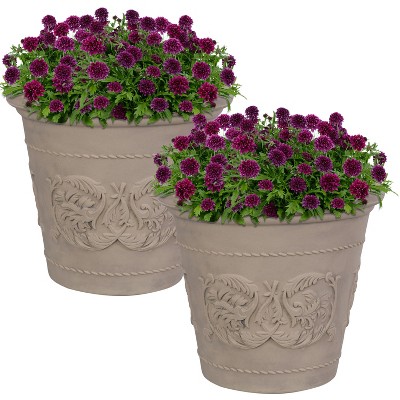 Sunnydaze Arabella Polyresin Outdoor/Indoor Extra-Durable Double-Walled Fade-Resistant Flower Pot Planter - 20" Diameter - 2-Pack - Beige