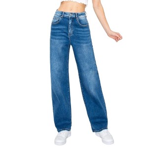 Wax Jeans Women's High Waisted Straight Leg Denim Jeans - 1 of 2