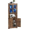 Coucheta Farmhouse Corner Hutch with Lights, Glass Doors & Adjustable Shelves, 67’‘ Tall, Warm Wood Finish - 2 of 4
