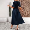 Womens Bell Sleeve Midi Dress Faux Wrap Emprie Waist Smocked Dress Formal Guest Dress A Line Side Slit Maxi Garden Party Dress - 2 of 4