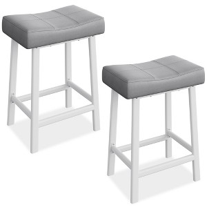 24" Counter Height Bar Stools Set for Kitchen Island Counter, Bonded Leather Stools with 2.4" Thick Saddle Seats for Dining Room - 1 of 4