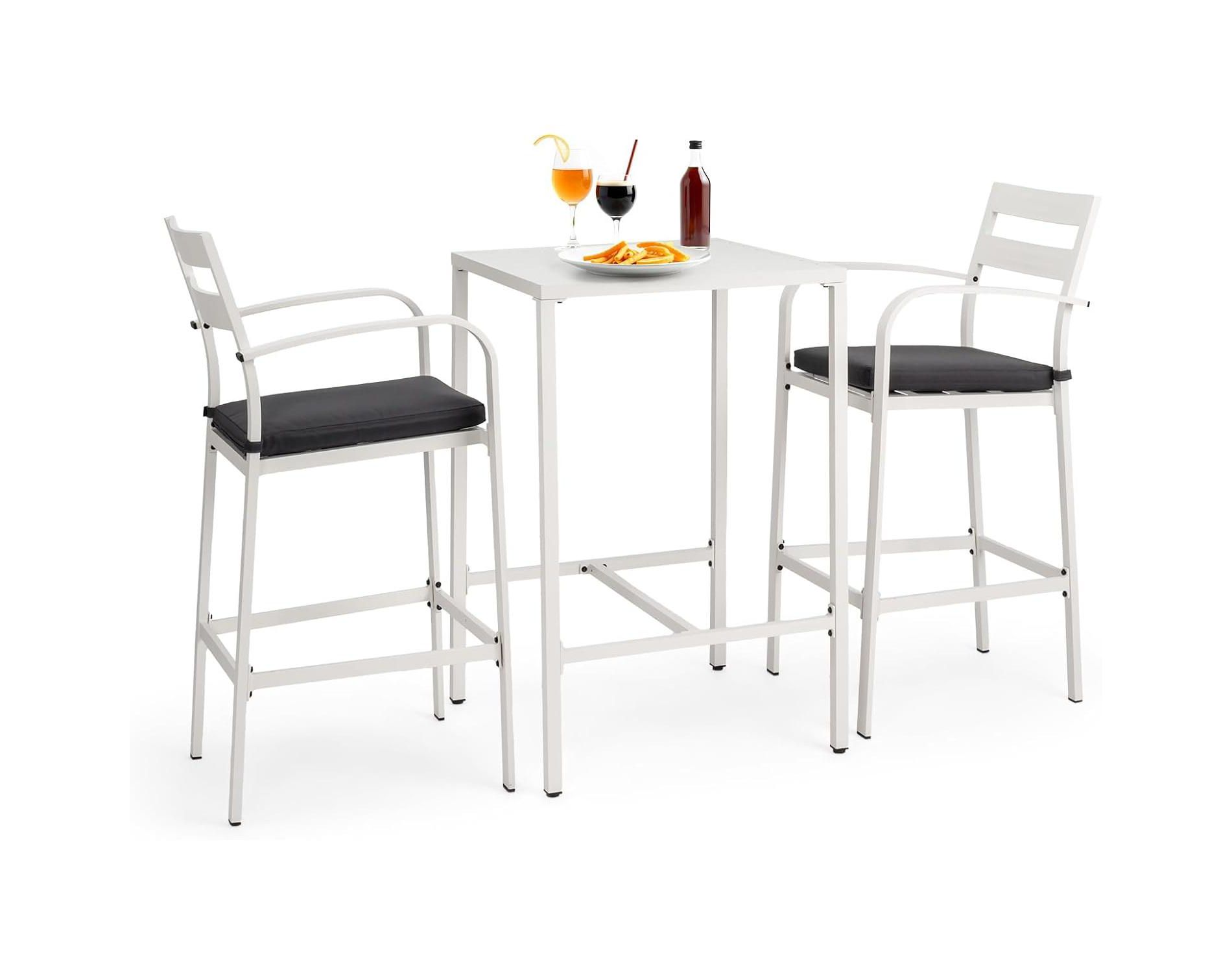 VINGLI 3-Piece Outdoor Bar Set, Aluminum Bar Height Table & 2 Chairs with Cushions, Counter Height Patio Furniture for Backyard, Poolside, Garden