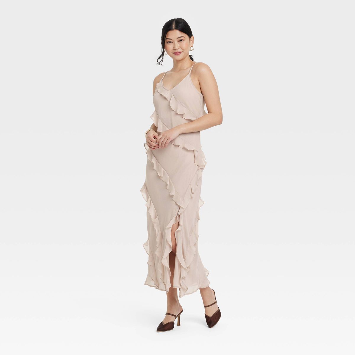 Women's Sleeveless Ruffle Maxi Slip Dress - A New Day™