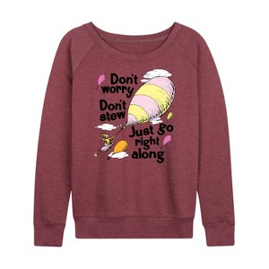 Women's - Dr. Seuss - Don't Worry Go Along Lightweight French Terry Wide Neck Long Sleeve Shirt - 1 of 4