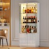 Fredees 71" High Gloss Glass Display Cabinet with Tri-Color LED Lights, Lockable Storage, Adjustable Shelves, 3-Tier Curio for Living Room - 4 of 4