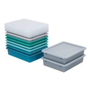 ECR4Kids Letter Size Flat Storage Tray with Lid, Plastic Storage Bins, 10-Pack - 1 of 4