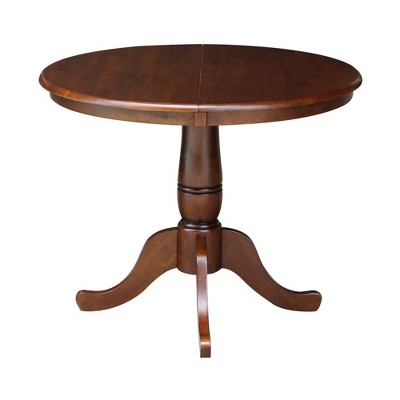 Classic Farmhouse 50" Round Espresso Wood Extendable Dining Table