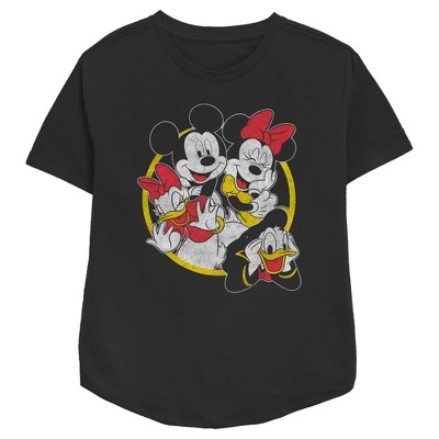 Women's Mickey & Friends Distressed Group Circle T-shirt : Target