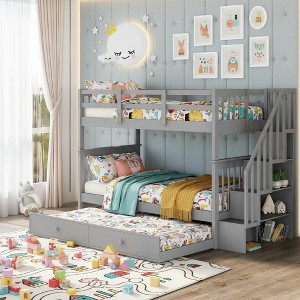 Polibi 3-in-1 Twin Bunk Bed with Stair Storage and Trundle - 1 of 4