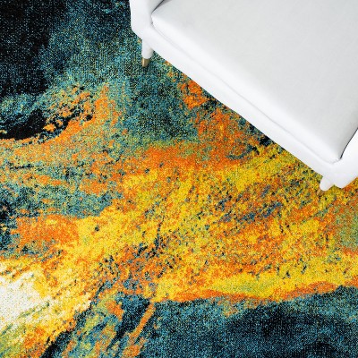 8' x 10' Blue Abstract Synthetic Non-slip Area Rug