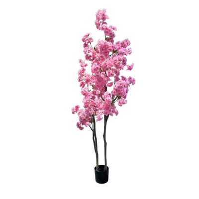 Cherry Blossom Artificial Tree – Fake Flower Tree for Indoor Use, Available in 59in (150cm) & 71in (180cm), Single & Double Pole Designs