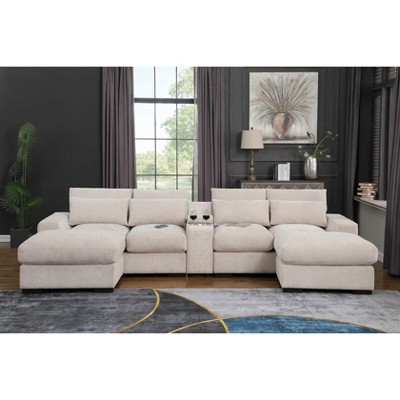 TiramisuBest Modern Luxe Modular Sectional Sofa with Built-in Console, USB Ports, Reclining & Ottomans for Living Room, Dark Gray