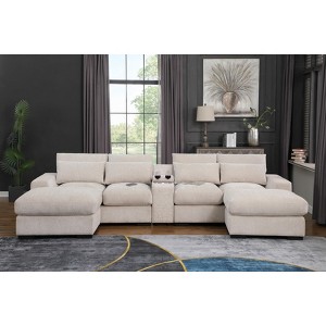 TiramisuBest Modern Luxe Modular Sectional Sofa with Built-in Console, USB Ports, Reclining & Ottomans for Living Room, Dark Gray - 1 of 4