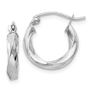Black Bow Jewelry 3mm x 15mm Polished 14k White Gold Small Twisted Round Hoop Earrings - 1 of 4