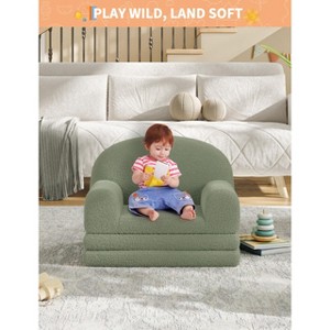 2-in-1 Kids Convertible Sofa & Lounger - Half-Moon Toddler Couch Bed w/Machine Washable Cover, High-Density Foam (Grey/Green/Pink/White) - 1 of 4