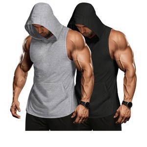 COOFANDY Men's 2 Pack Workout Hooded Tank Tops Bodybuilding Muscle Cut Off T Shirt Sleeveless Gym Hoodies - 1 of 4
