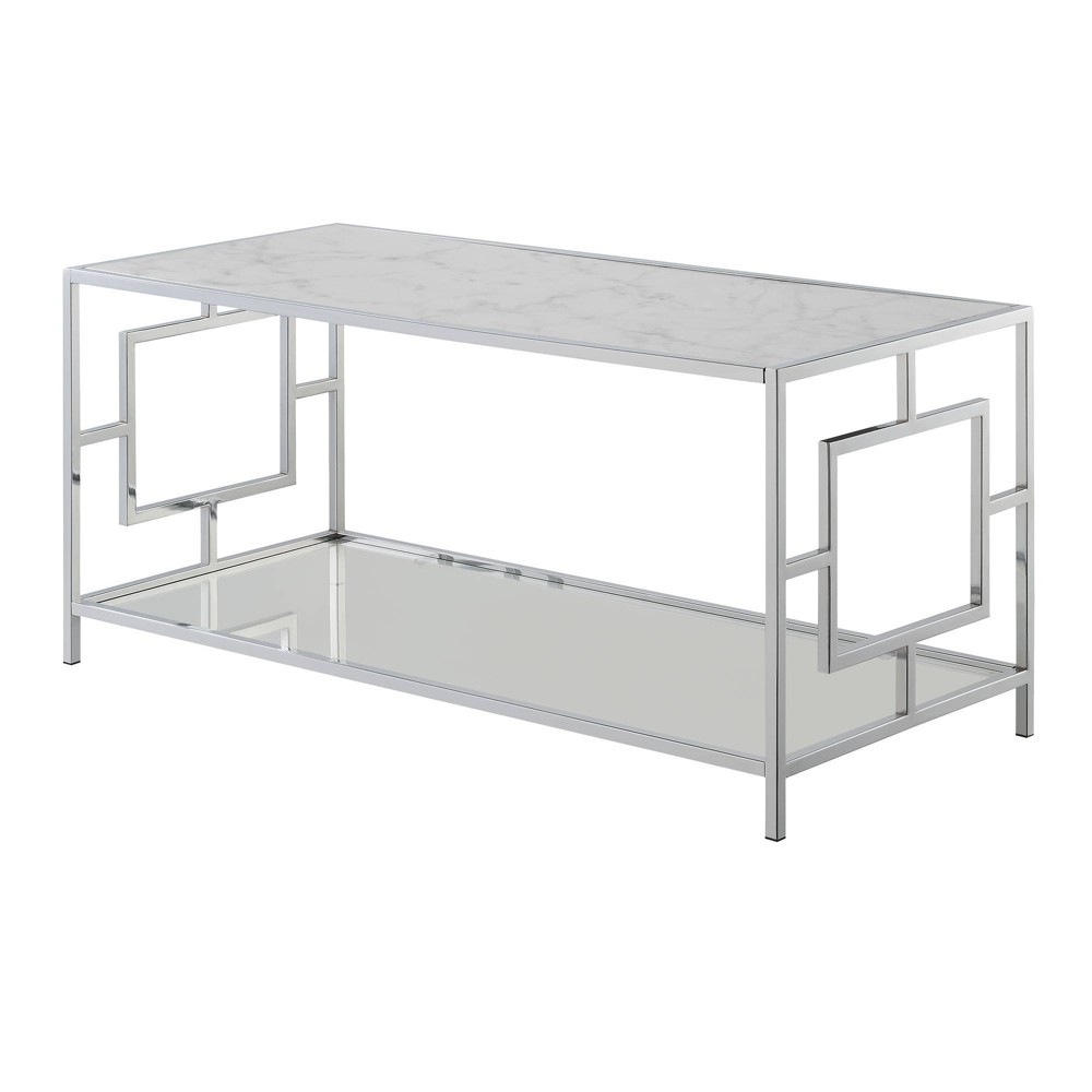 Photos - Coffee Table Town Square Chrome  with Shelf White Faux Marble/Chrome Frame