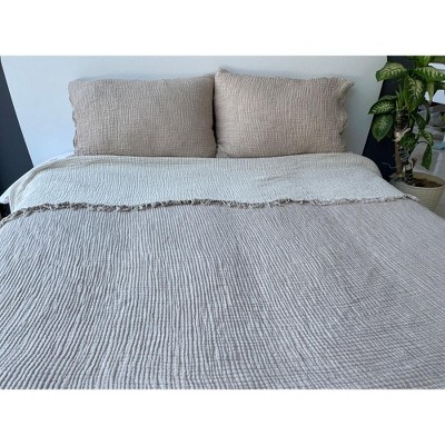 Sussex Home Muslin Blanket 4 Layers, Soft Bedspread, 100% Turkish Cotton Muslin Bed Cover, Reversible Coverlet, Mink, 91x95, Queen Size — фото 2