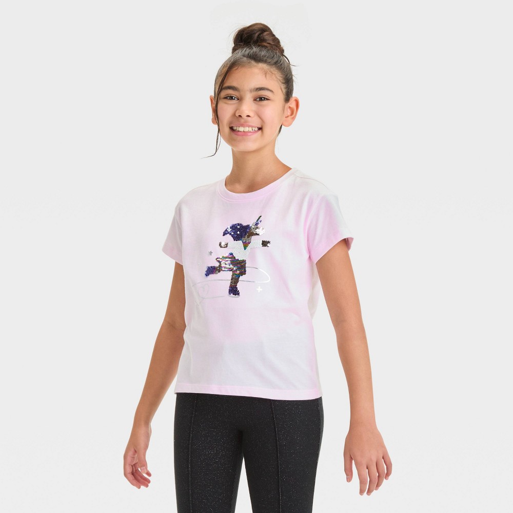 Girls' Short Sleeve Flip Sequin 'Unicorn Skating' T-Shirt - Cat & Jack™ Light Pink XS