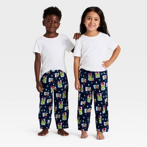 Toddler Grinch Print Fleece Holiday Matching Family Pajama Sets - Navy Blue - 1 of 4