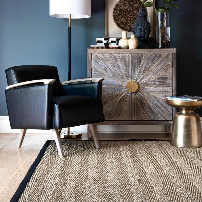 Black Seagrass Herringbone 61" Rectangular Easy Care Rug