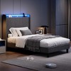 King LED Bed Frame with Charging Station, Upholstered Platform Bed Frame with Headboard, Wood Slats Support, Under Bed Storage, No Box Spring Needed - 2 of 4