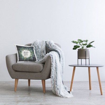 Peace and Joy Wreath Snowfall Green Floral Polyester Throw Pillow