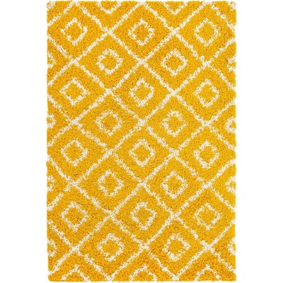Yellow and Ivory Trellis Shag 4' x 6' Synthetic Area Rug