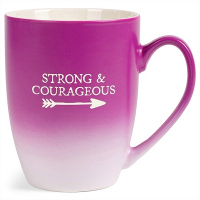 Elanze Designs Strong & Courageous Two Toned Ombre Matte Pink and White 12 ounce Ceramic Stoneware Coffee Cup Mug