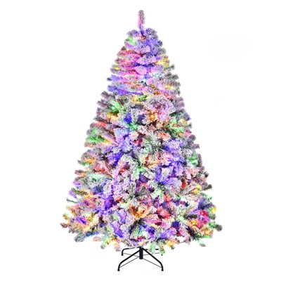 6ft Pre-Lit Artificial Snow Flocked Christmas Tree W/1000 Branch Tips & 250 Remote-Controlled Multicolored Lights