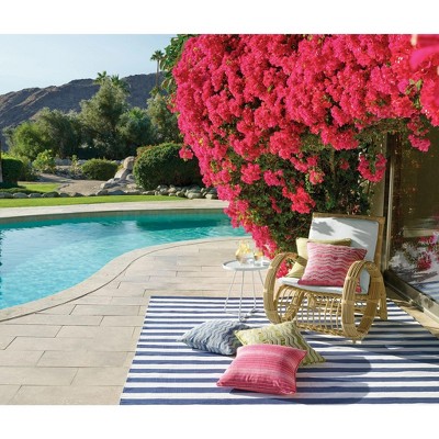 Denim & White Striped Synthetic 5' x 8' Indoor/Outdoor Rug