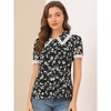 INSPIRE CHIC Women's Peter Pan Collar Lace Trim Embroidered Casual Floral Blouse - 2 of 4