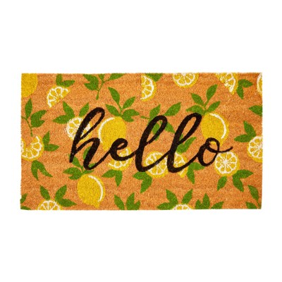 Hello Lemon Outdoor Coir Doormat with Rubber Backing, 17x30 in