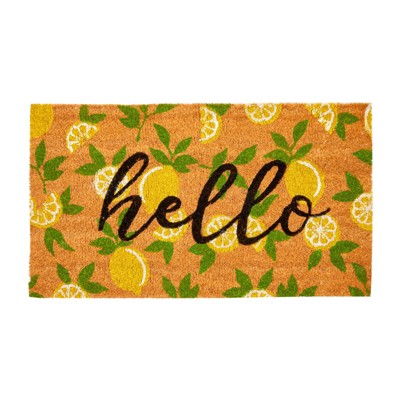 Juvale Nonslip Coco Coir Front Door Welcome Mat, Hello Lemon Rug, 17x30 in