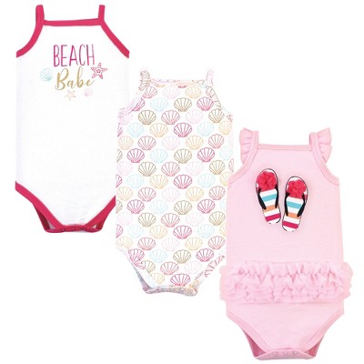 Little Treasure Baby Girl Cotton Bodysuits 3pk, Flip Flops