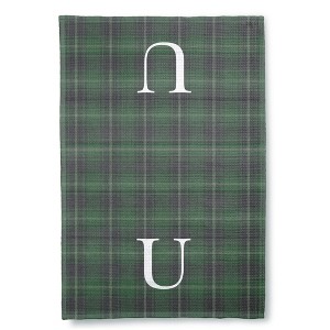 Personalization Mall Christmas Plaid Waffle Weave Kitchen Towel, Green Plaid - 1 of 4
