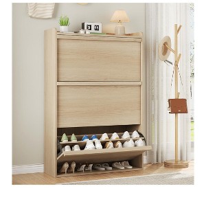 Modern Wooden Shoe Cabinet with Drawers, Adjustable Shelf for Entryway, Hallway, Living Room - 1 of 4