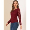 INSPIRE CHIC Women's Floral Embroidery Sheer Long Sleeves Lace Blouse - 4 of 4