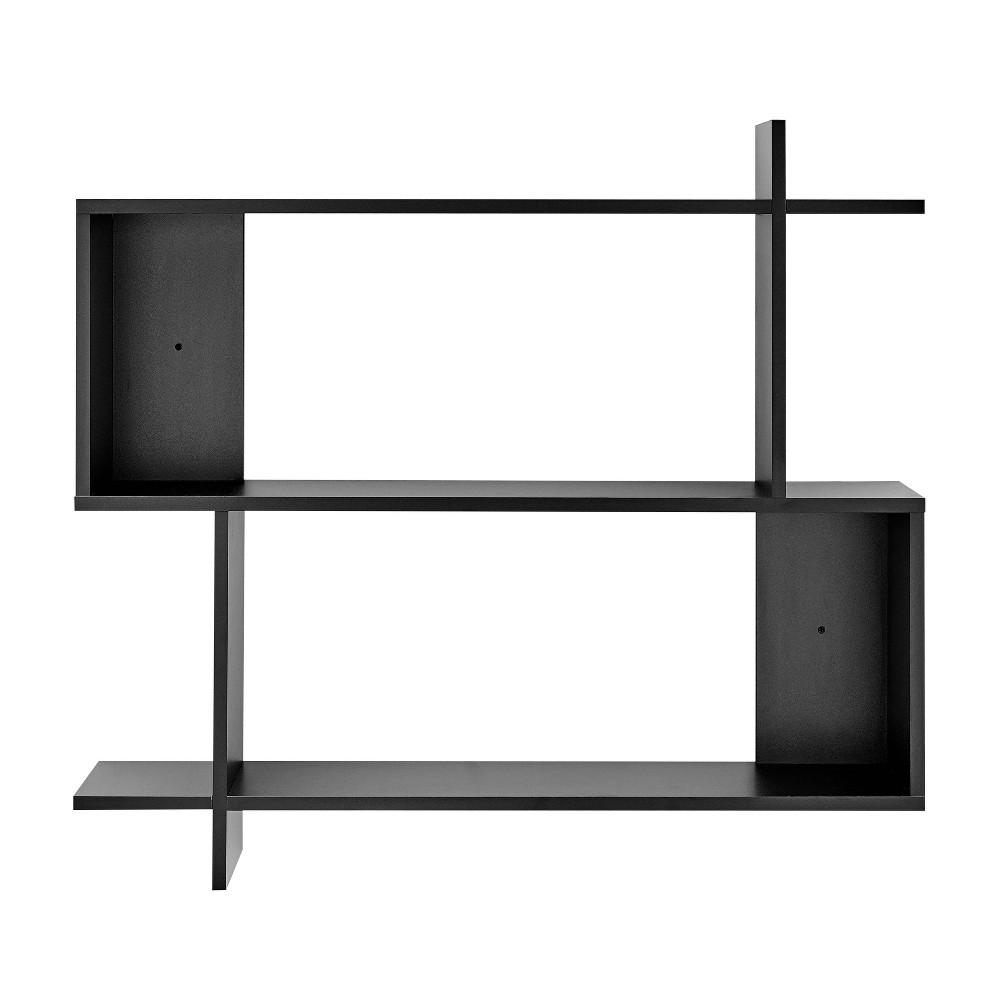 Photos - Wall Shelf 35.4" x 32" Manasa Floating Geometric Kilter 2 Tier  Black - Dan