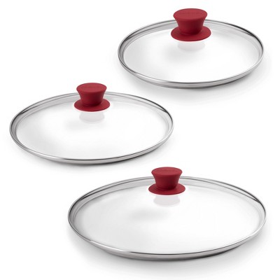Cuisinel Glass Lids Set - 8" + 10" + 12" Fully Assembled Tempered Replacement Covers, Compatible with Lodge Cast Iron Skillets & Pans, Oven Safe