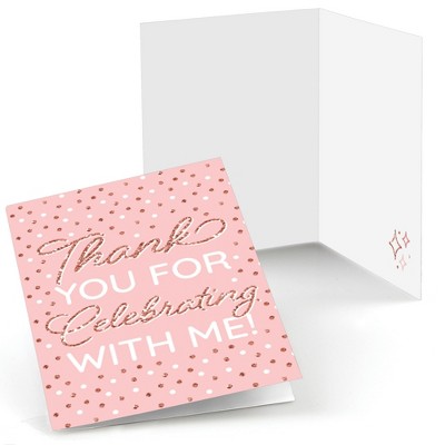 Big Dot of Happiness Pink Rose Gold Birthday - Happy Birthday Party Thank You Cards (8 count)