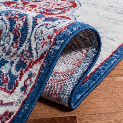 Grey and Ivory Synthetic Stain-Resistant Runner Rug, 2' x 6'