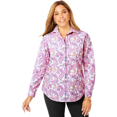 Jessica London Women's Plus Size Wrinkle-Free Stretch Poplin Shirt