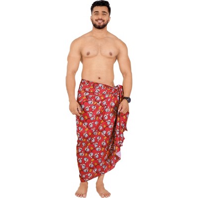 HAPPY BAY Men's Christmas Tree Swim Bath Trunk Vacation Xmas Party Swimsuit Swimwear Sarong Long Pareo Beach Gifts Wrap for Men One Size Red