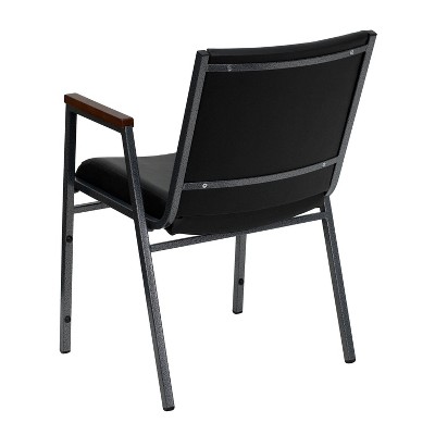 Versatile Black Vinyl and Metal Stack Chair with Armrests